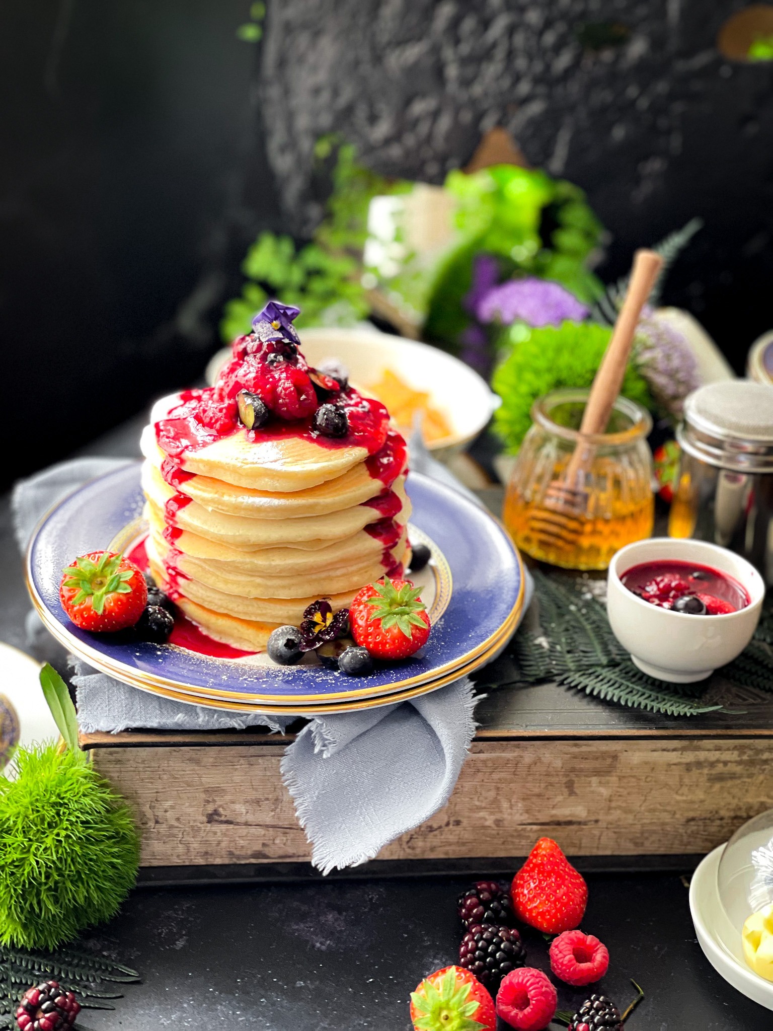 Fluffy Pancakes With Berry Compote - Poetry of Spices