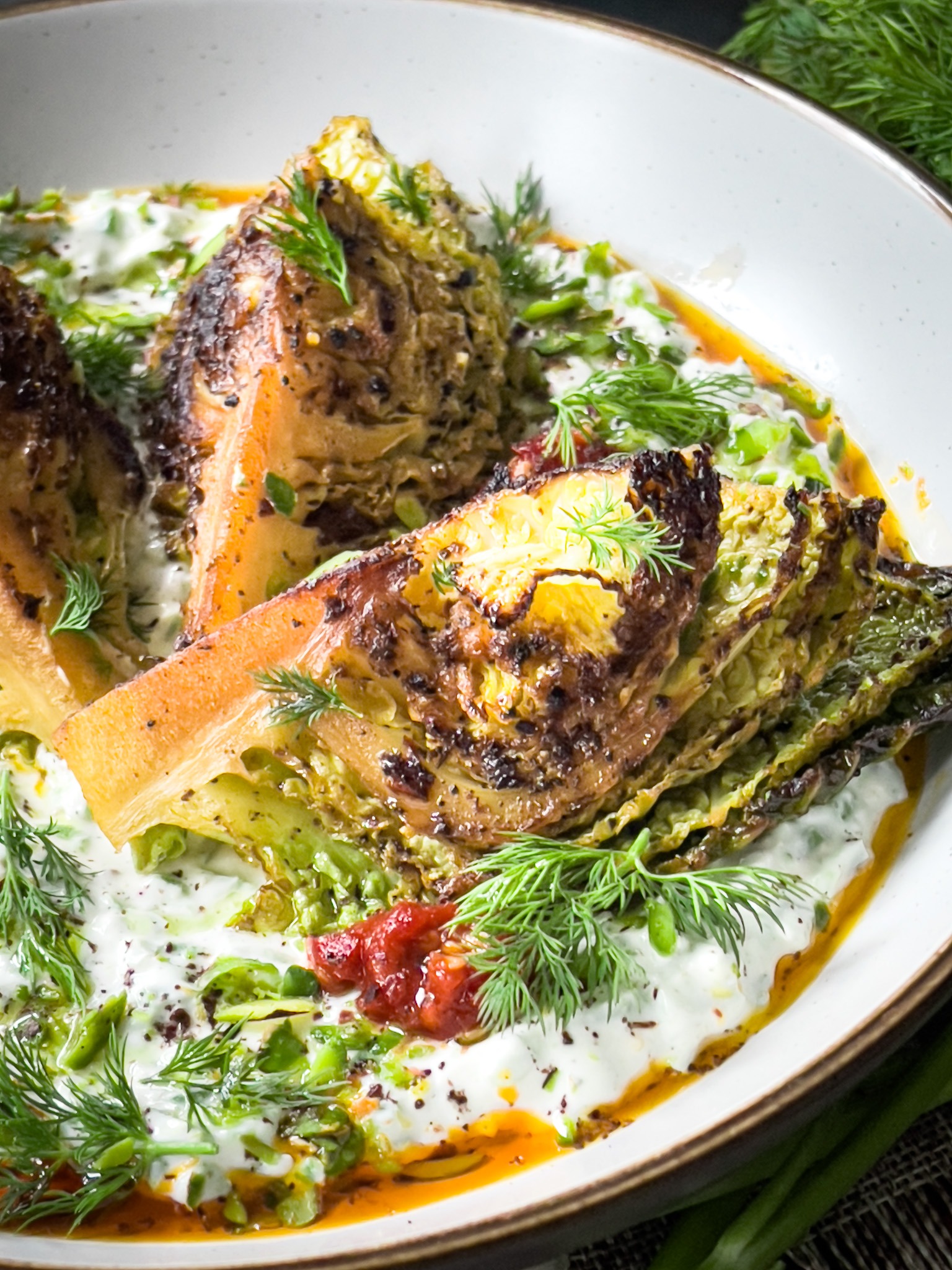 Roasted Cabbage with Creamy Capsicum Dip | Poetry of Spices